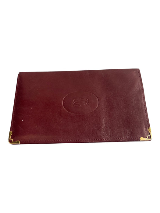 Cartier Burgundy Calfskin Leather Gold finish metal corners Long Wallet Wallets Burgundy