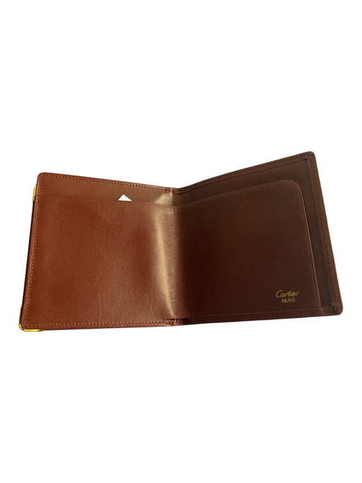 Cartier Burgundy Cowhide Leather Embossed Double C Logo Snap Closure Wallets Burgundy