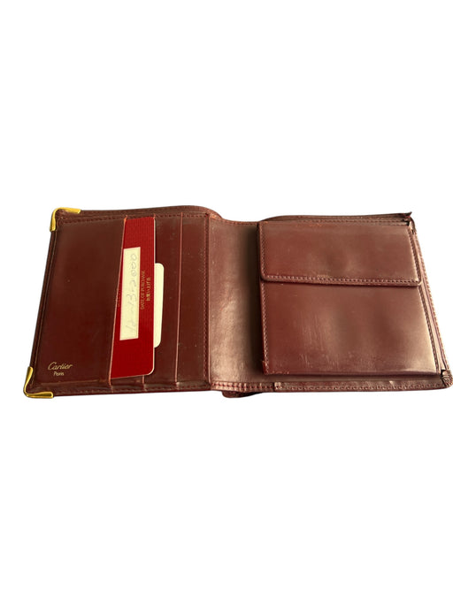 Cartier Burgundy Cowhide Leather Embossed Double C Logo Snap Closure Wallets Burgundy