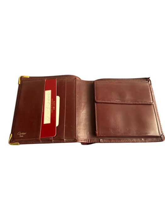 Cartier Burgundy Cowhide Leather Embossed Double C Logo Snap Closure Wallets Burgundy