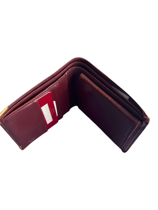 Cartier Burgundy Cowhide Leather Embossed Double C Logo Snap Closure Wallets Burgundy