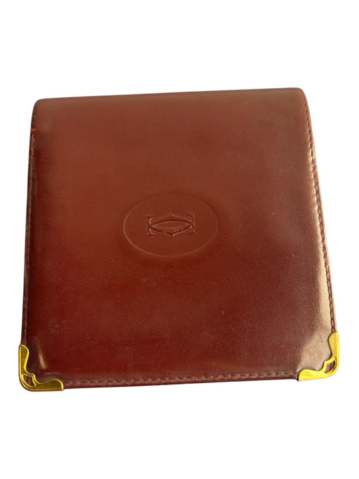 Cartier Burgundy Cowhide Leather Embossed Double C Logo Snap Closure Wallets Burgundy