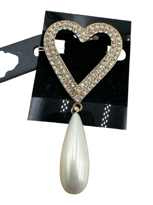 J Crew Gold & Pearl Metal Heart Jewel Brooch Gold & Pearl