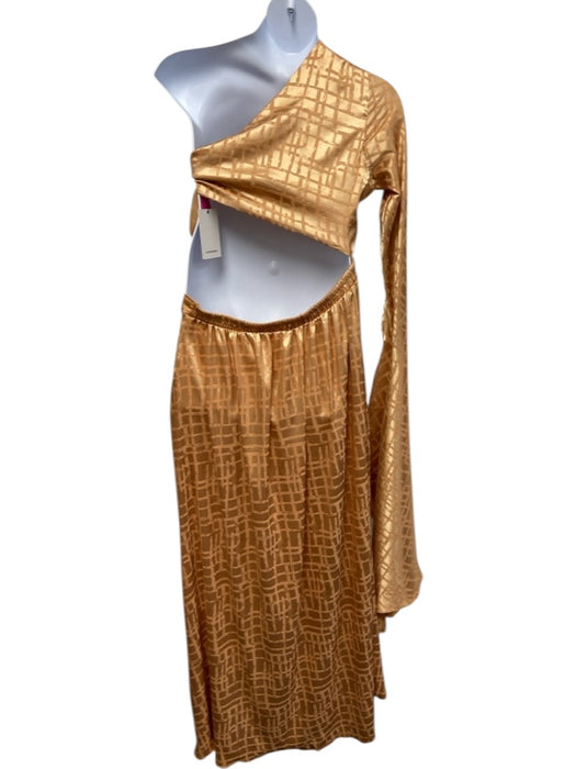 Diarrablu Size 2XL Gold & Brass Polyester Elastic Waist One Sleeve Drape Dress Gold & Brass / 2XL