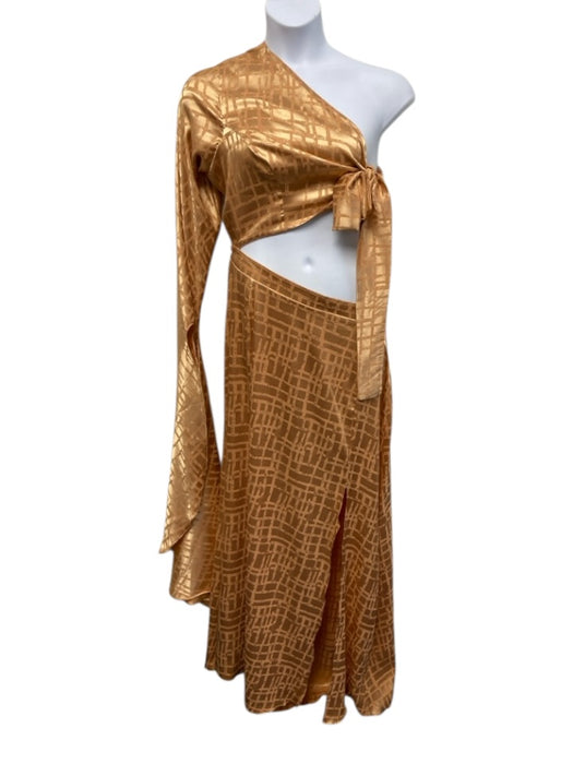 Diarrablu Size 2XL Gold & Brass Polyester Elastic Waist One Sleeve Drape Dress Gold & Brass / 2XL