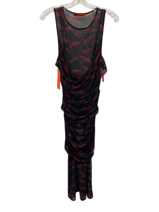 Simon Miller Size L Black & Red Polyester Sleeveless Sheer Gathered Lips Dress Black & Red / L