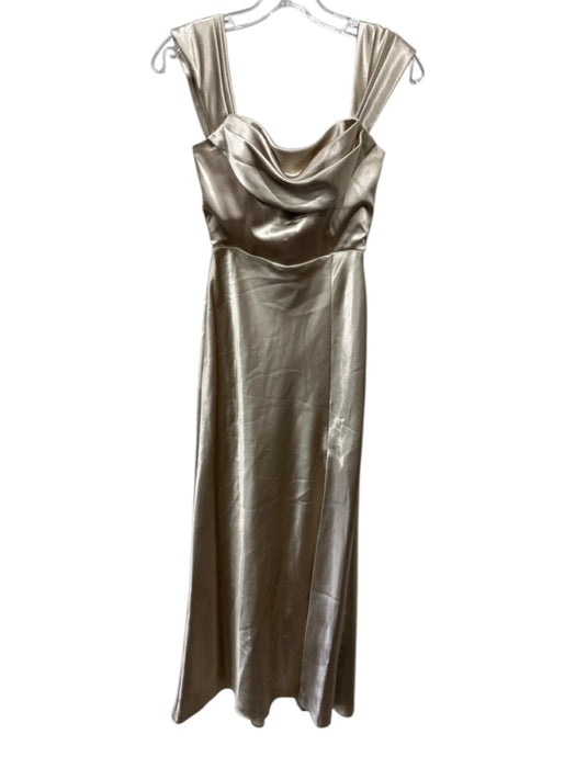 Birdy Grey Size XS Champagne Polyester Satin Feel Draped Detail Front Slit Gown Champagne / XS