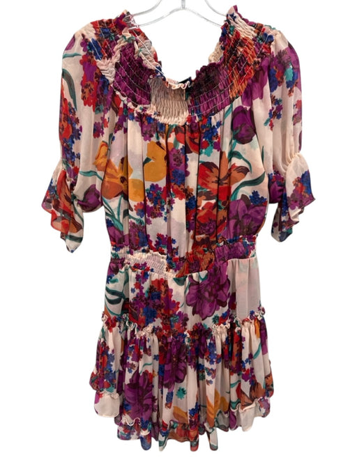 Misa Size S Pink & Multi Viscose Floral Off Shoulder Smocked Ruffle Dress Pink & Multi / S