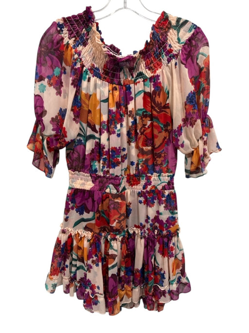 Misa Size S Pink & Multi Viscose Floral Off Shoulder Smocked Ruffle Dress Pink & Multi / S