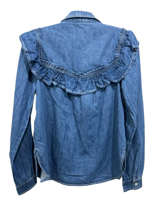 Pilcro Size XS Medium Wash Cotton Denim Button Up Ruffle Long Sleeve Top Medium Wash / XS