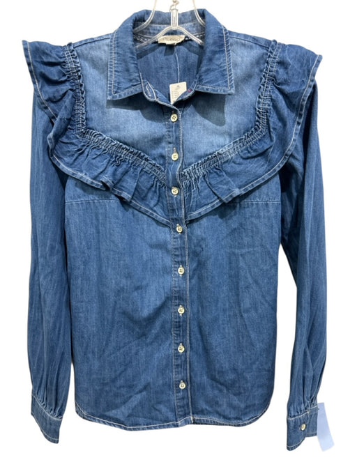 Pilcro Size XS Medium Wash Cotton Denim Button Up Ruffle Long Sleeve Top Medium Wash / XS