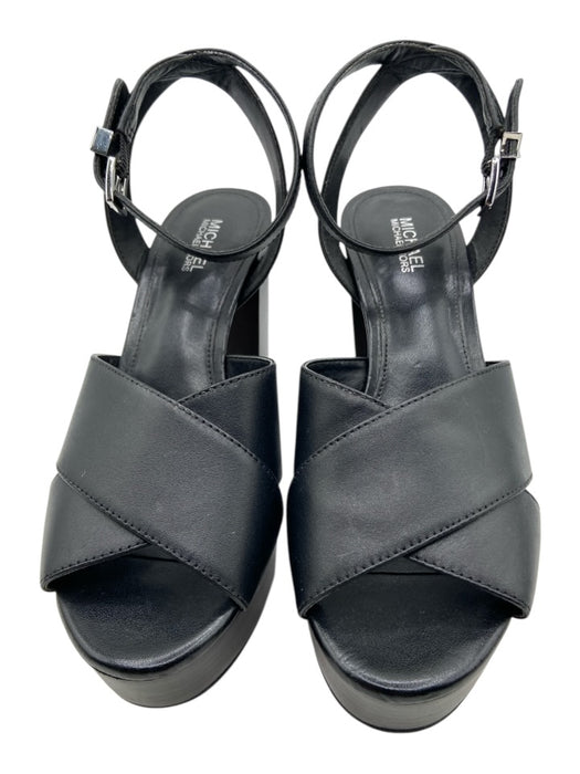 Michael Michael Kors Shoe Size 5.5 Black Leather Block Heel Open Toe Sandals Black / 5.5