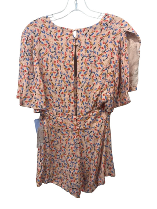 Free People Size 0 Pink, Blue & Red Viscose Blend Keyhole Back V Neck Romper Pink, Blue & Red / 0