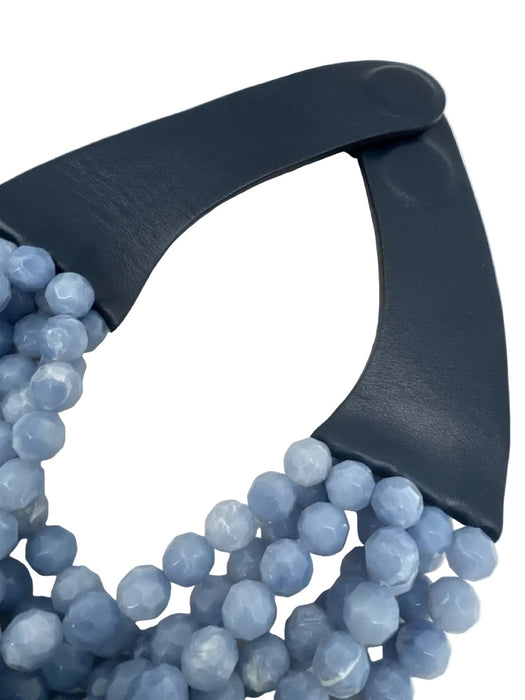 Fairchild Baldwin Blue Beaded Leather Layered Magmetic Closure Stones Necklace