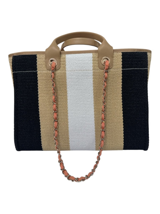 Chanel Beige, Black, White, Multi Raffia & Leather Snap Closure Tote Bag Bag Beige, Black, White, Multi / M/L