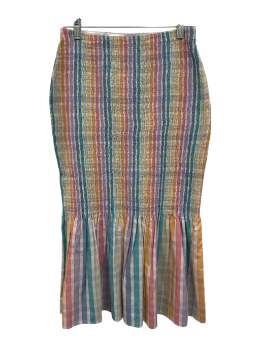 J Crew Size 4 Rainbow Cotton Zip Close Striped Smocked Mermaid Skirt Rainbow / 4