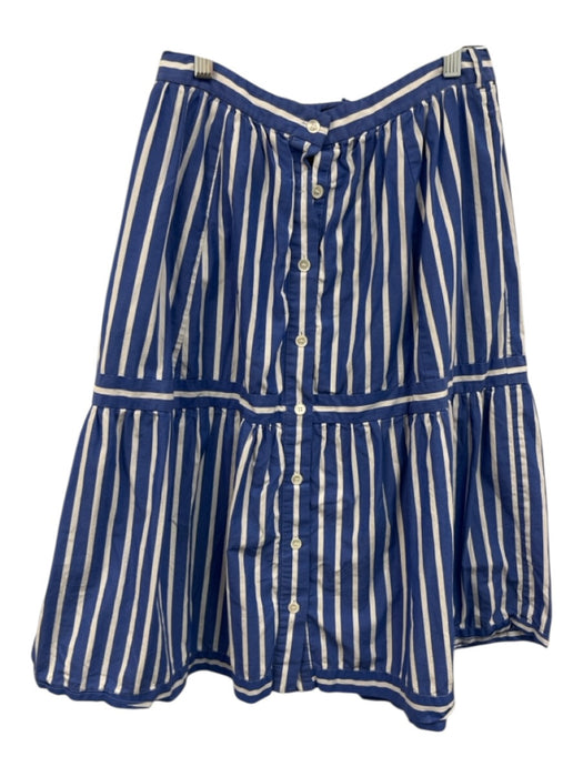 J Crew Size 4 Blue & White Cotton Button Front Striped Pockets A line Skirt Blue & White / 4