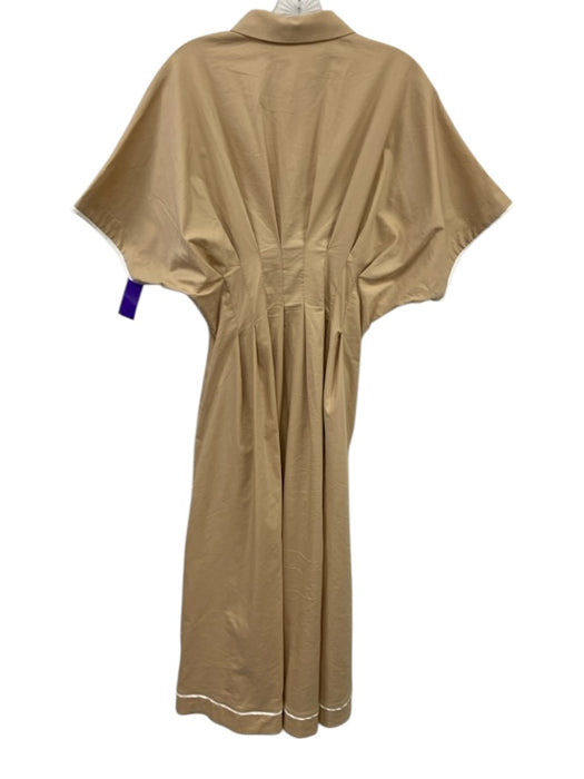 Exquise Size M Khaki Poly Blend Button Front Pintuck Collared Maxi Dress Khaki / M