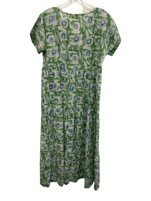 Karni Size S Green Cotton Printed Button Front Short Sleeve V Neck Dress Green / S