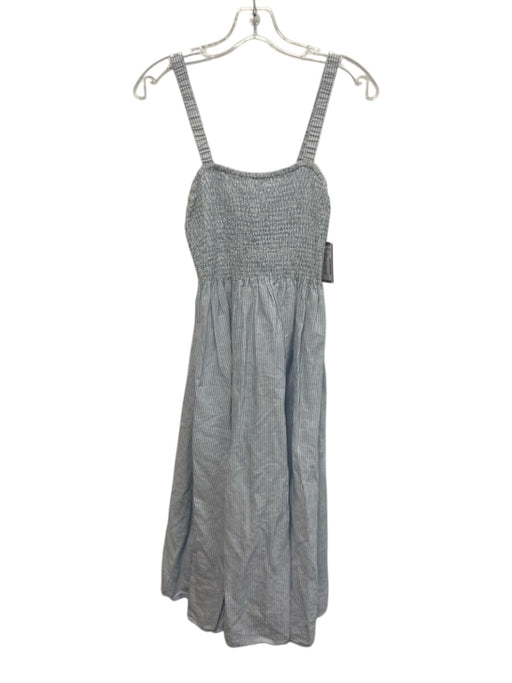 J Crew Size XS Blue & White Linen Blend Striped Smocked Bodice Sleeveless Dress Blue & White / XS