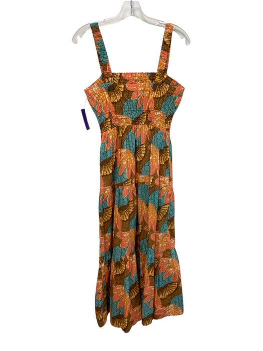 Cleobella Size S Orange, Blue & Multi Cotton Sleeveless Printed Pockets Dress Orange, Blue & Multi / S