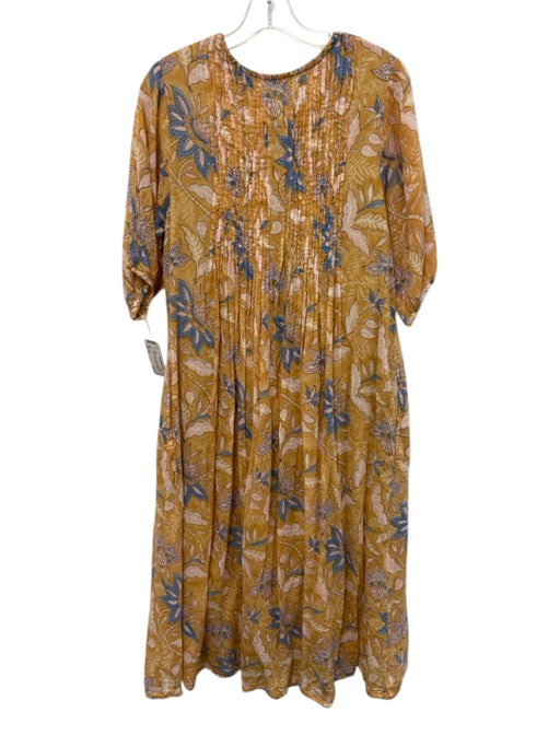 Dolma Size M Orange & Multi Cotton V Neck Pintuck Printed 1/2 sleeve Dress Orange & Multi / M
