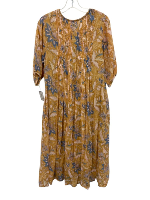 Dolma Size M Orange & Multi Cotton V Neck Pintuck Printed 1/2 sleeve Dress Orange & Multi / M