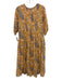 Dolma Size M Orange & Multi Cotton V Neck Pintuck Printed 1/2 sleeve Dress Orange & Multi / M