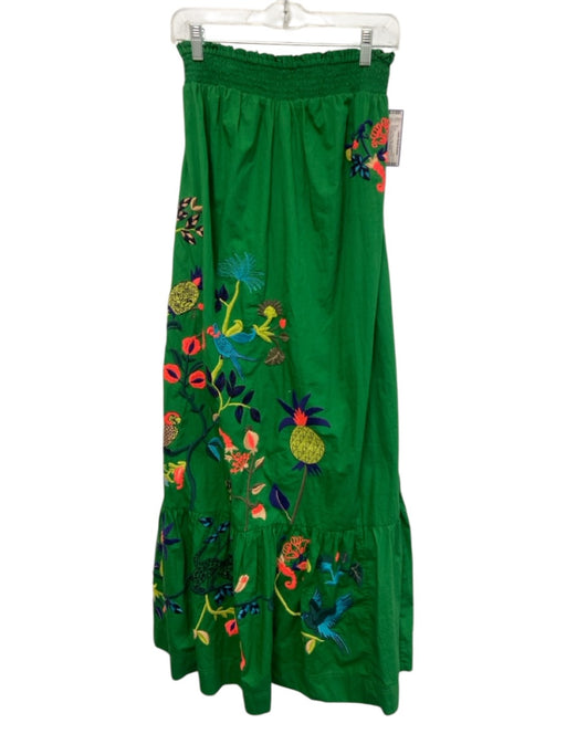 By Anthropologie Size XS Green & Multi Cotton Embroidered Sleeveless Maxi Dress Green & Multi / XS