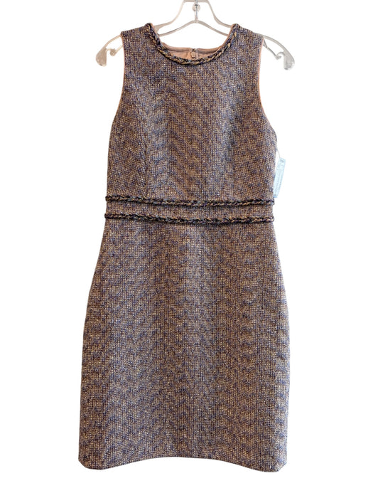 J Crew Size 2 Gold & Blue Polyester Blend Sleeveless Round Neck Back Zip Dress Gold & Blue / 2