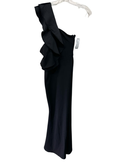 Lulu's Size XS Black Polyester Blend One Shoulder Ruffle Side Zip Maxi Dress Black / XS
