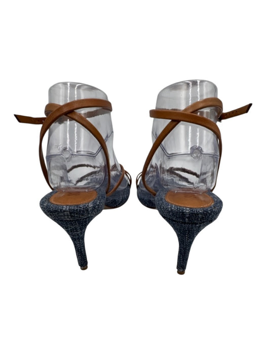 Schutz Shoe Size 8.5 Brown & Blue Leather Upper Textile Ankle Buckle Sandals Brown & Blue / 8.5