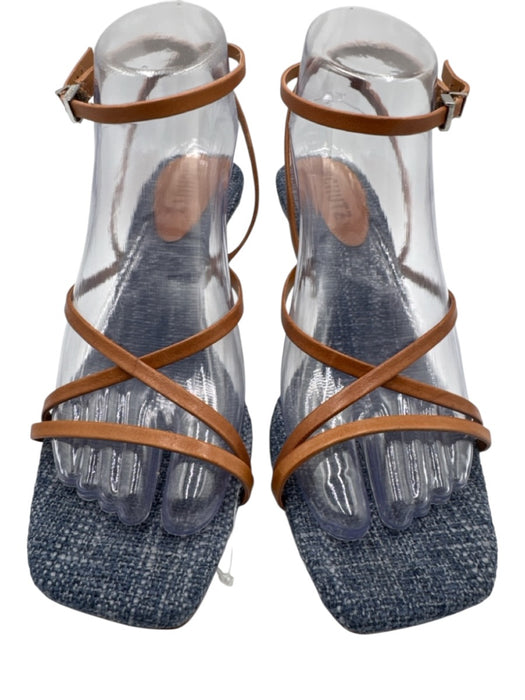 Schutz Shoe Size 8.5 Brown & Blue Leather Upper Textile Ankle Buckle Sandals Brown & Blue / 8.5