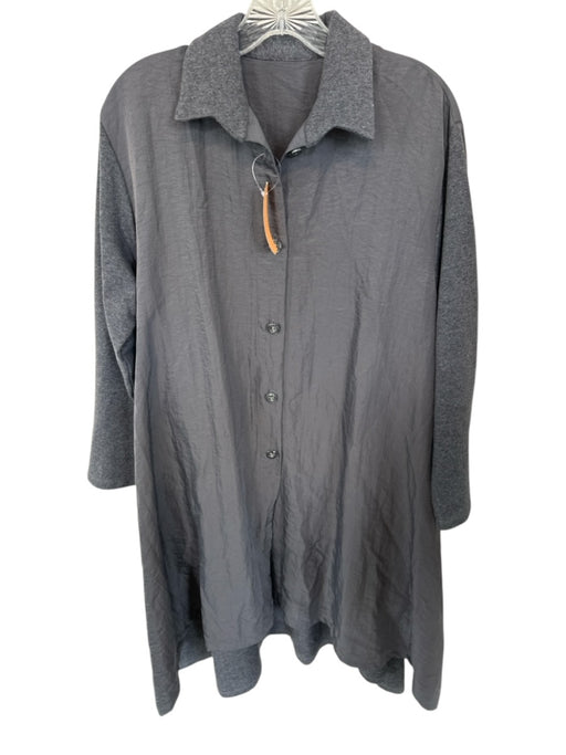 Size S Gray Cotton Blend Collar Button Down Mixed Material Trench Coat Gray / S