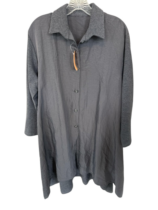 Size S Gray Cotton Blend Collar Button Down Mixed Material Trench Coat Gray / S