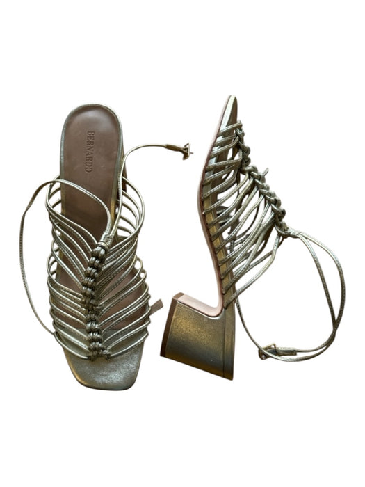 Bernardo Shoe Size 8.5 Gold Leather Block Heel Knots Ankle Strap Sandals Gold / 8.5