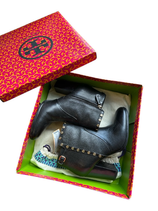 Tory Burch Shoe Size 8M Black & Gold Leather Studded Side Zip Block Heel Booties Black & Gold / 8M