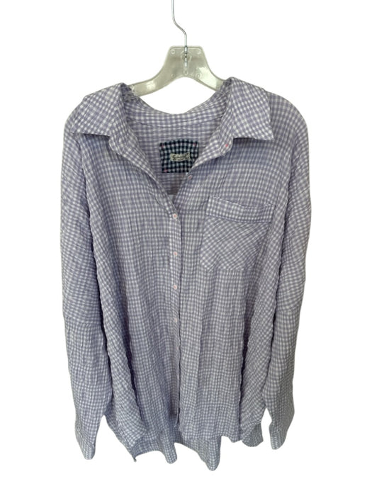 Intimately Size S Purple & White Rayon Blend Long Sleeve Gingham Button Down Top Purple & White / S