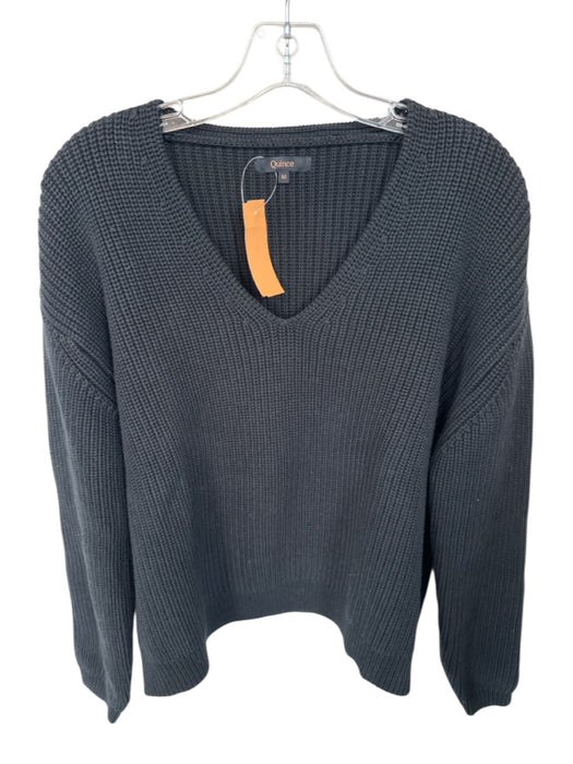 Quince Size M Black Organic Cotton Long Sleeve Knit V Neck Sweater Black / M