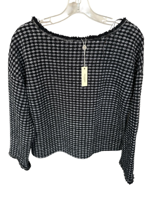 Max Studio Size M Black & White Polyester Tweed Raw Hem Long Sleeve Sweater Black & White / M