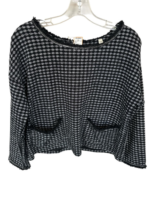 Max Studio Size M Black & White Polyester Tweed Raw Hem Long Sleeve Sweater Black & White / M