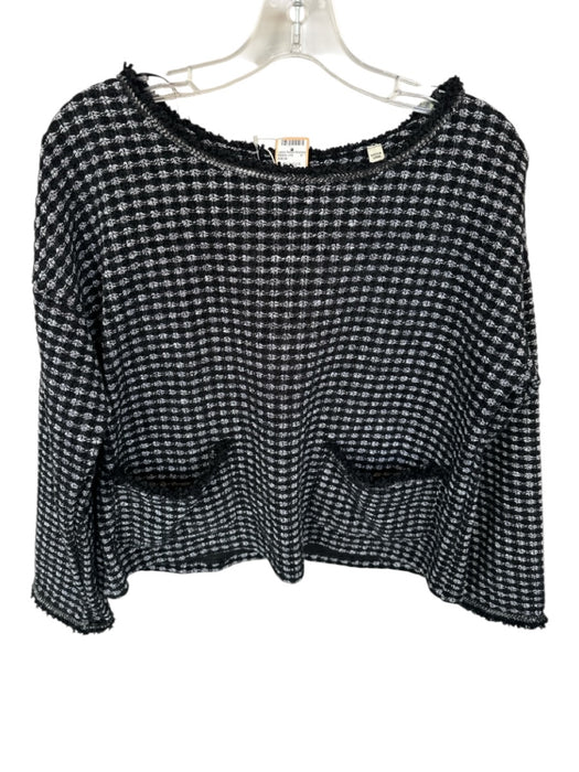 Max Studio Size M Black & White Polyester Tweed Raw Hem Long Sleeve Sweater Black & White / M