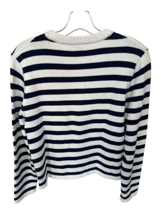 J. Crew Size M White & Navy Cotton Long Sleeve Striped Buttons Cardigan Sweater White & Navy / M