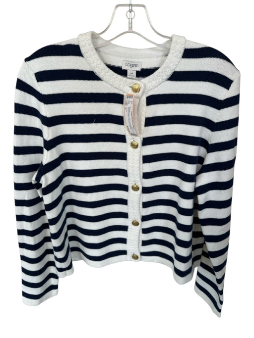 J. Crew Size M White & Navy Cotton Long Sleeve Striped Buttons Cardigan Sweater White & Navy / M