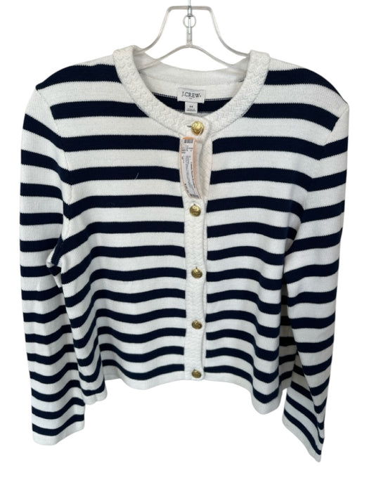 J. Crew Size M White & Navy Cotton Long Sleeve Striped Buttons Cardigan Sweater White & Navy / M