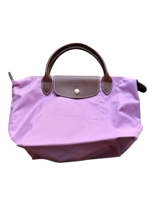 Longchamp Pink & Brown Nylon Leather Top Handles Zip Close Bag Pink & Brown / S