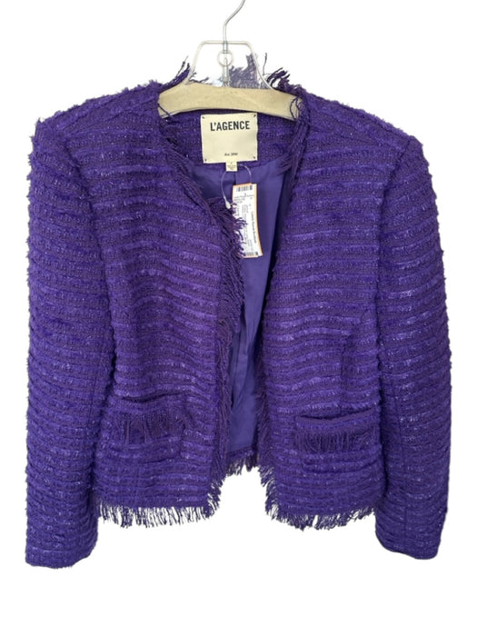 L'agence Size 6 Purple Polyester Blend Long Sleeve Tweed Fringe Jacket Purple / 6