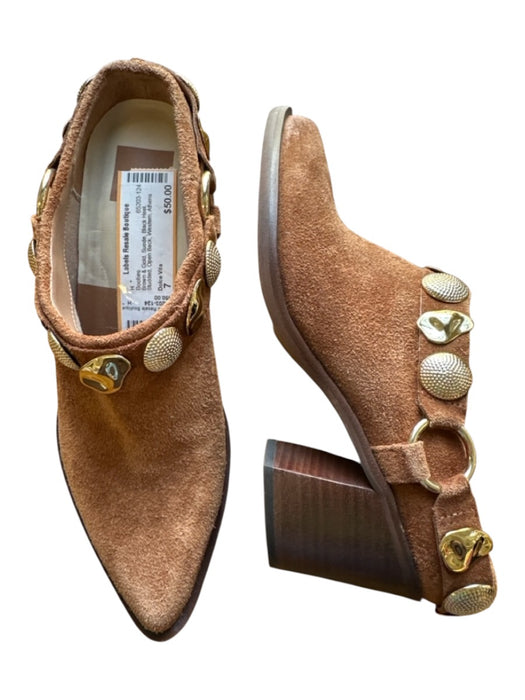 Dolce Vita Shoe Size 7 Brown & Gold Suede Black Heel Studded Open Back Booties Brown & Gold / 7