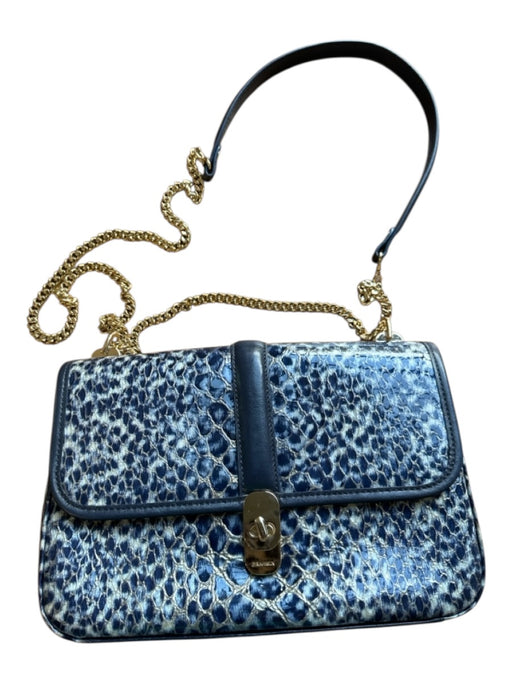 Brahmin navy & gold Patent Leather Snake Print Turn Lock Chain Strap Bag navy & gold / M