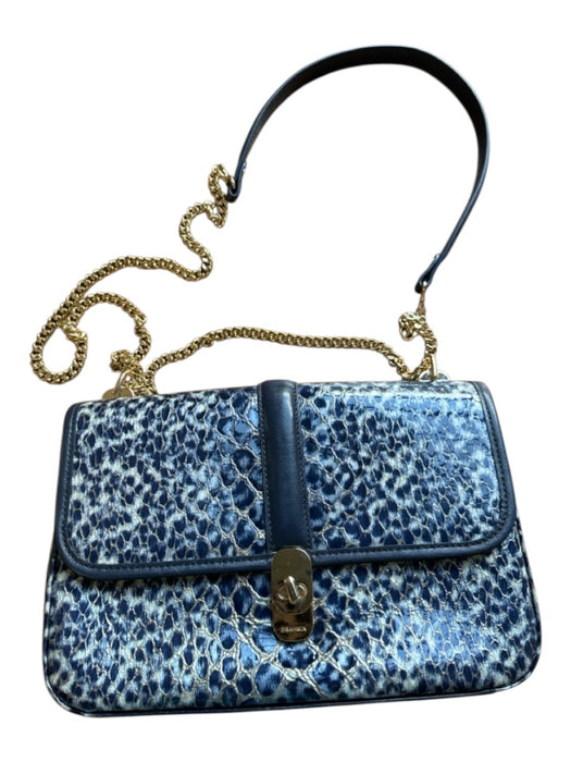 Brahmin navy & gold Patent Leather Snake Print Turn Lock Chain Strap Bag navy & gold / M